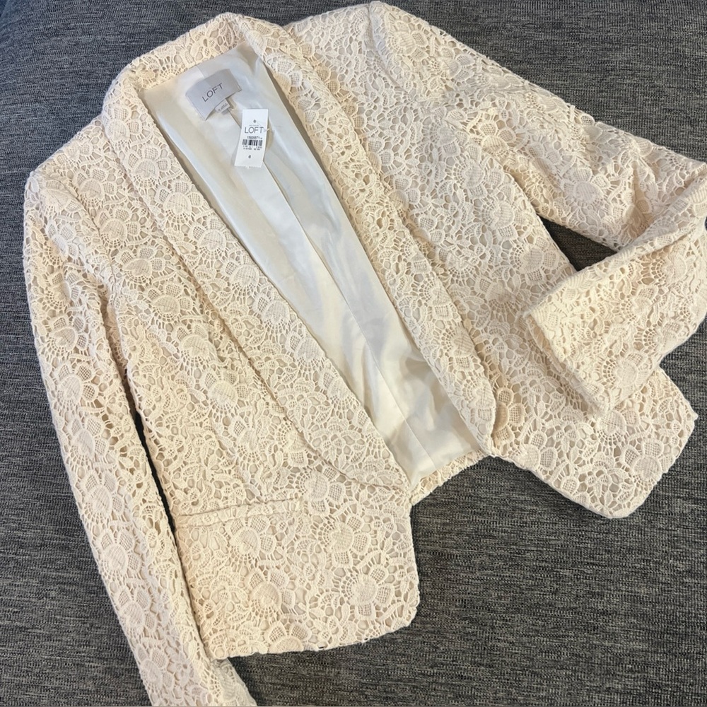 LOFT ANN TAYLOR ivory cream lace lined cotton jacket blazer size 6 NWT